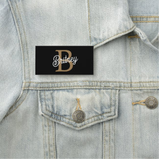 Porte-nom Monogramme moderne élégant Nom Black Gold Script