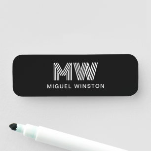 Porte-nom Monogramme moderne élégant Simple Clair Noir