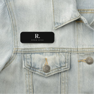 Porte-nom Monogramme Moderne Minimaliste Point Gras Noir Bla