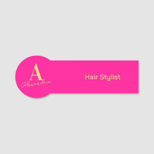 Porte-nom Monogramme moderne Nom Hair Stylliste Employé