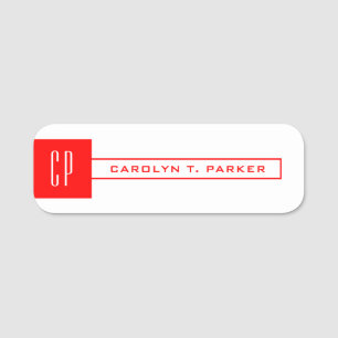 Porte-nom Monogramme moderne Professionnel Nom simple Rouge