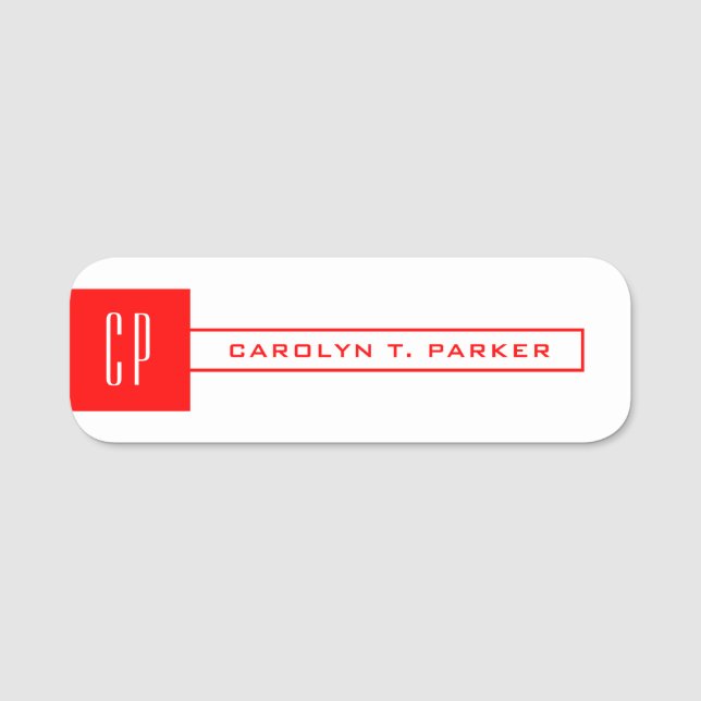 Porte-nom Monogramme moderne Professionnel Nom simple Rouge  (Devant)