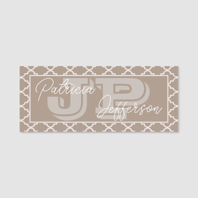 Porte-nom Monogramme Quatrefeuille Marron Paille Féminin (Devant)