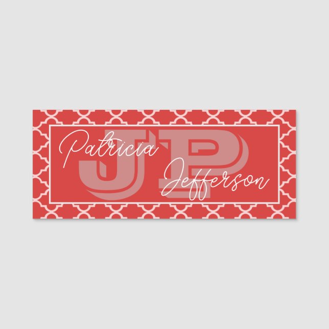 Porte-nom Monogramme Quatrefeuille Rouge Blanc Féminin (Devant)
