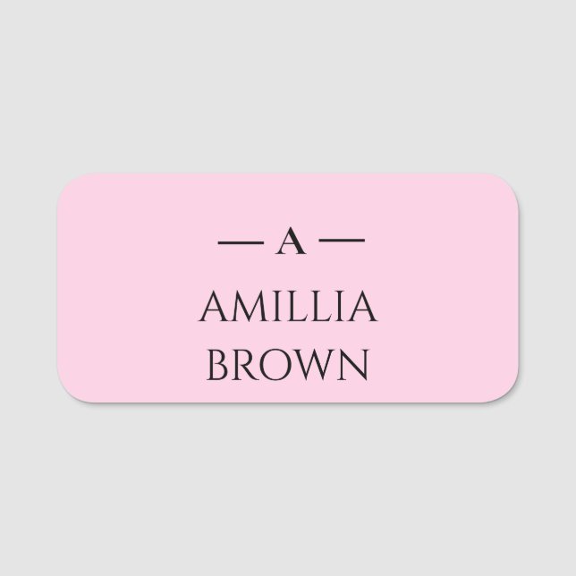 Porte-nom Monogramme rose pâle | Conception minimale élégant (Devant)