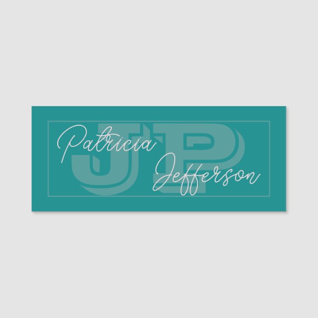 Porte-nom Monogramme Turquoise bleu vert : Calligraphie manu (Devant)