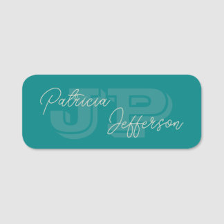 Porte-nom Monogramme Turquoise bleu vert et calligraphie man