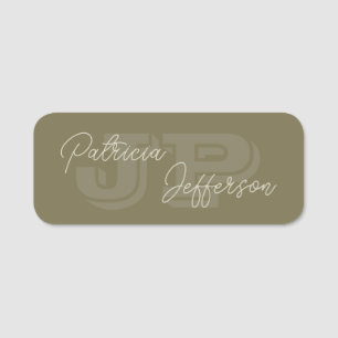 Porte-nom Monogramme vert brun de Loden minutieusement trava