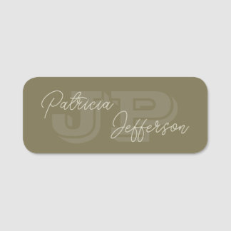 Porte-nom Monogramme vert brun de Loden minutieusement trava