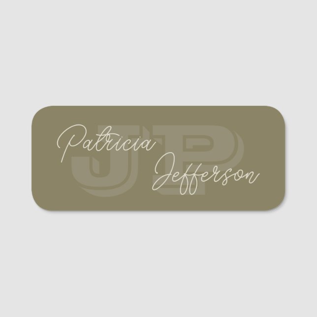 Porte-nom Monogramme vert brun de Loden minutieusement trava (Devant)