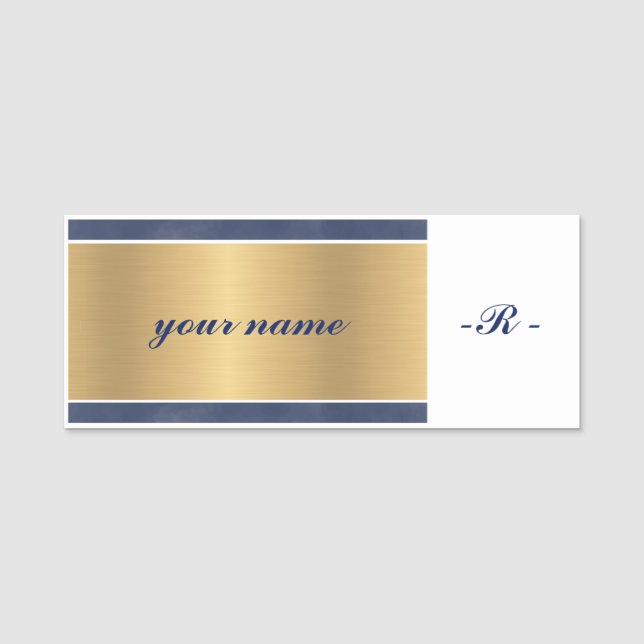 Porte-nom monogrammed or bleu marine sur mesure (Devant)
