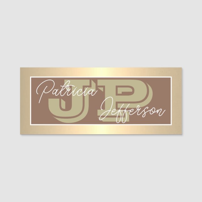 Porte-nom Monogrammed Russet Brown Luxe Or : Professionnel (Devant)