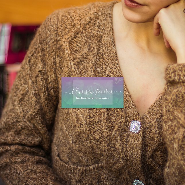 Porte-nom Monstère Exotique Tropicale Feuilles violet vert O (Créateur téléchargé)