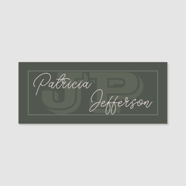 Porte-nom Moss Dark Green Monogrammed : Belle manuscrite (Devant)