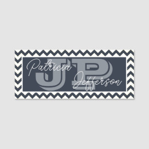 Porte-nom Motif Chevron Bleu de minuit : Élégant Monogramme