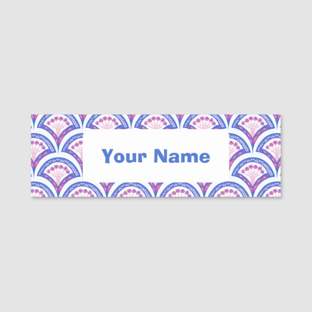 Porte-nom motif damassé floral bleu (Devant)