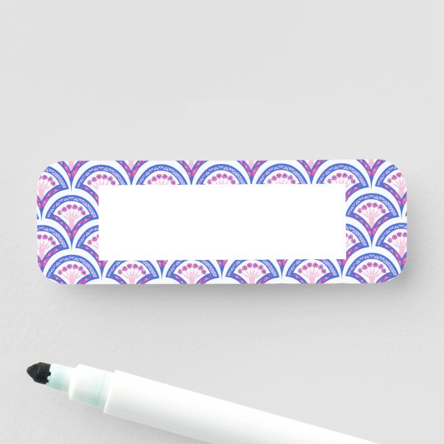 Porte-nom motif damassé floral bleu (En situation)
