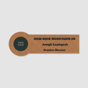 Porte-nom Motif en cuir Brown classique et logo