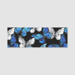 Porte-nom Motif sans couleur foncée avec papillons bleus Mor