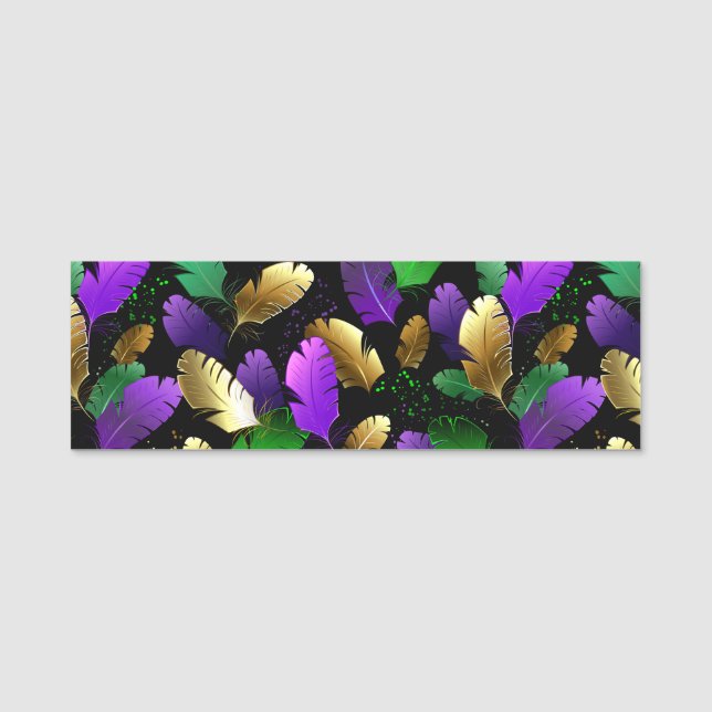 Porte-nom Motif sans couture avec des plumes de Mardi Gras (Devant)