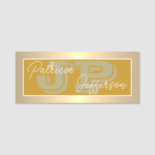 Porte-nom Mustard Jaune & Luxe Monogramme Or Professionnel