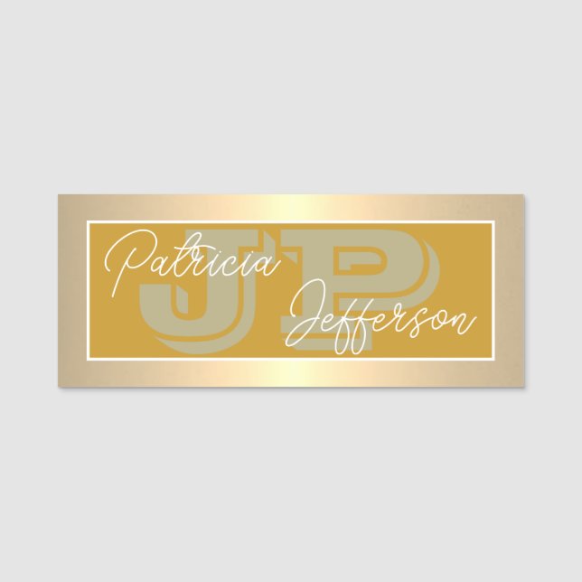 Porte-nom Mustard Jaune & Luxe Monogramme Or Professionnel (Devant)