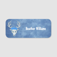 Mythique White Deer Head Antlers Roses sur bleu