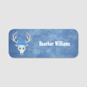 Porte-nom Mythique White Deer Head Antlers Roses sur bleu