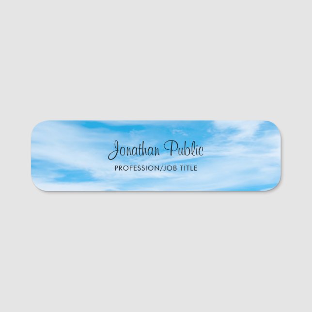Porte-nom Nature Blue Ciel Nuages manuscrits Script tendance (Devant)