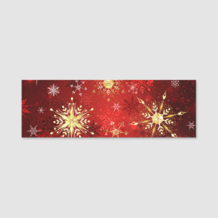 Porte-nom Noël Golden Snowflakes sur Arrière - plan rouge