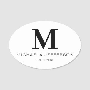 Porte-nom Noir blanc minimaliste moderne : Monogramme initia