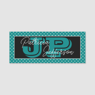 Porte-nom Noir et Turquoise Polka Dot Monogramme : Blanc man