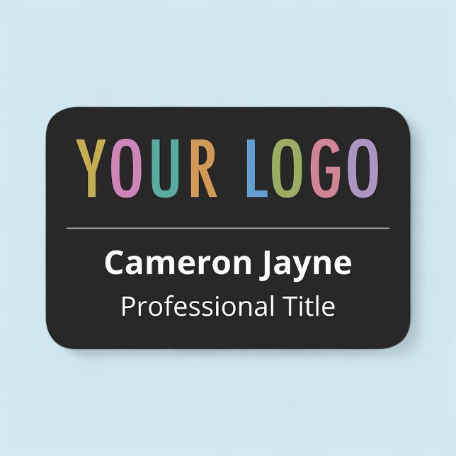 Porte-nom Noir grand nom Balise Logo Sécurité Pin Profession (MISOOK Rounded Corners Large Black Nametag with Logo)