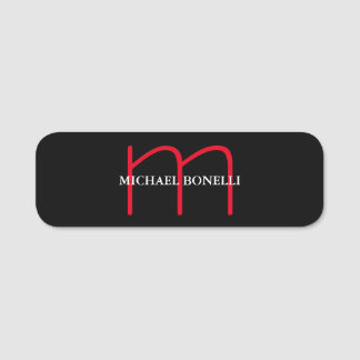 Porte-nom Noir moderne rouge monogramme professionnel