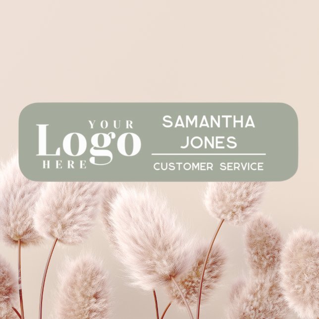 Porte-nom Nom de l'employé Moderne Logo de l'entreprise (Custom Modern Company Logo Employee Name Tag in sage green)