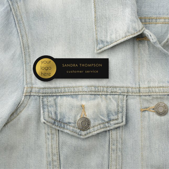 Porte-nom Nom de l'employé noir et or Logo de l'entreprise (En situation)