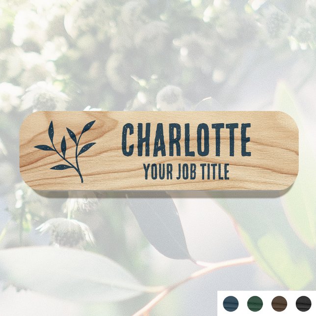 Porte-nom Nom de l'employé rustique en bois grain bleu Carte (Créateur téléchargé)