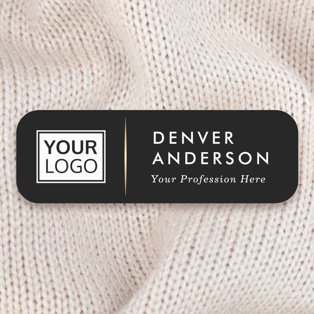 Porte-nom Nom du logo titre dégradé doré diviseur noir (Logo name title golden gradient divider black name tag)