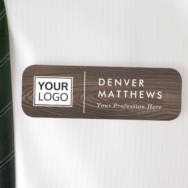 Porte-nom Nom du logo titre diviseur blanc bois brun foncé (Logo name title white divider dark brown wood name tag)