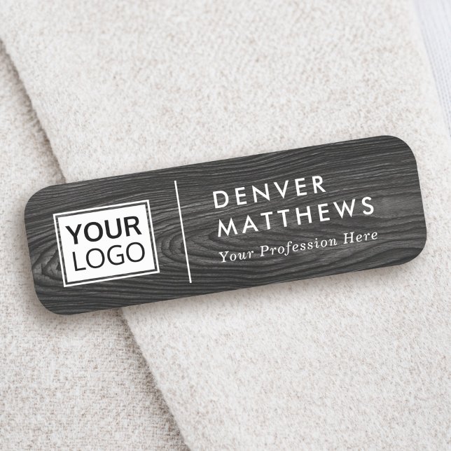 Porte-nom Nom du logo titre diviseur blanc bois noir foncé (Logo name title white divider dark black wood name tag)