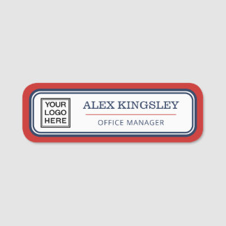Porte-nom Nom et titre de la bordure Navy Blue Rouge & Logo