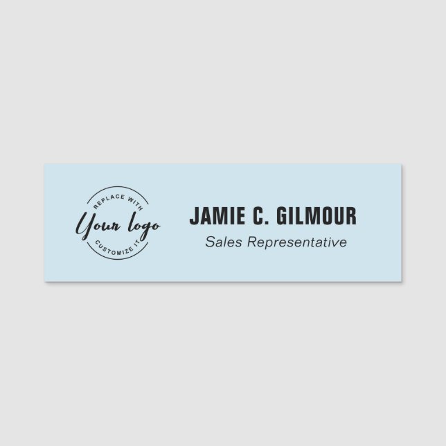 Porte-nom Nom et titre de logo personnalisable bleu (Devant)