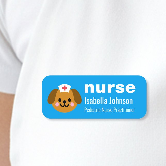 Porte-nom Nurse Custom Name Cute Dog Blue (Créateur téléchargé)