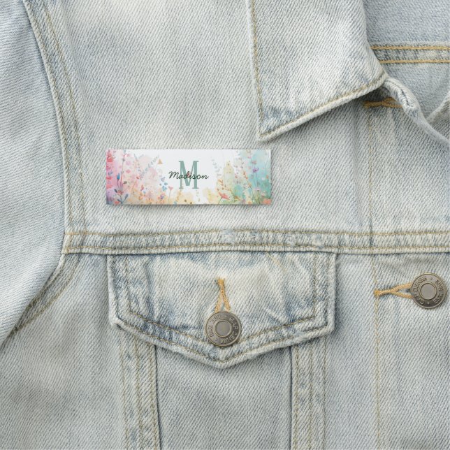Porte-nom Oiseaux aquarelle printemps monogramme floral Fleu (En situation)