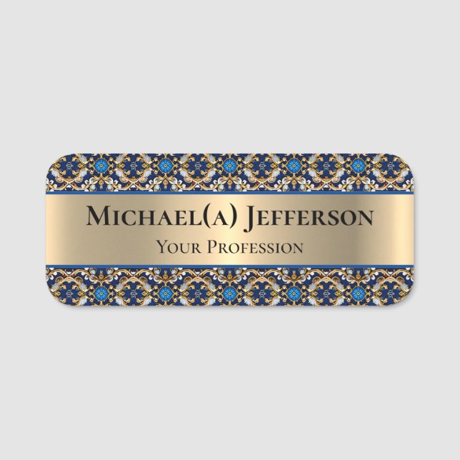 Porte-nom Or de luxe : Royal Blue Baroque Style (Devant)