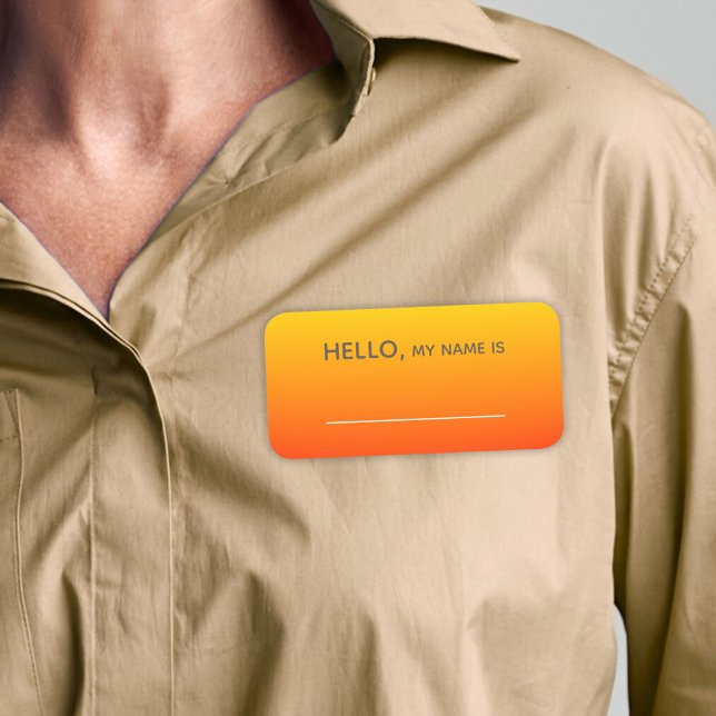 Porte-nom Orange Jaune Bonjour Mon nom est (Créateur téléchargé)