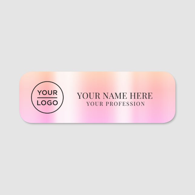Porte-nom Orange Pink Logo Employee magnetic, safety pin (Devant)