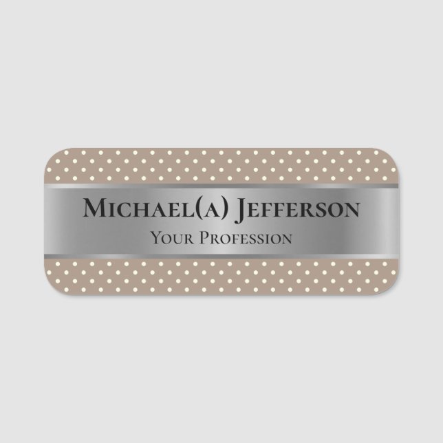 Porte-nom Paille Lumière Polka Brown Point Luxe Argent Métal (Devant)