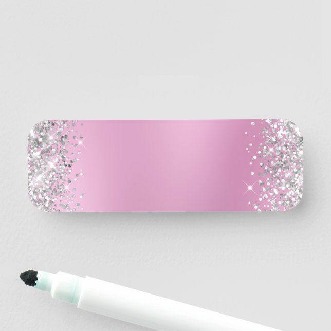 Porte-nom Pailleté Argent Flou Rose Vide (En situation)