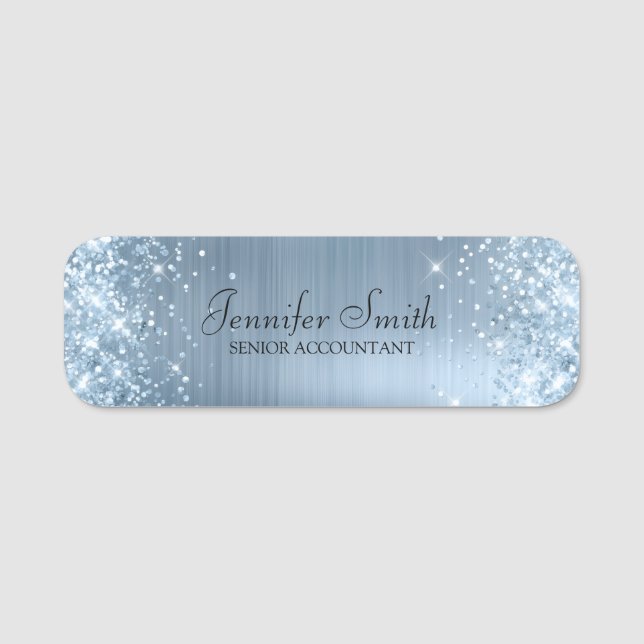 Porte-nom Pailleté bleu lumière faux foil féminin (Devant)